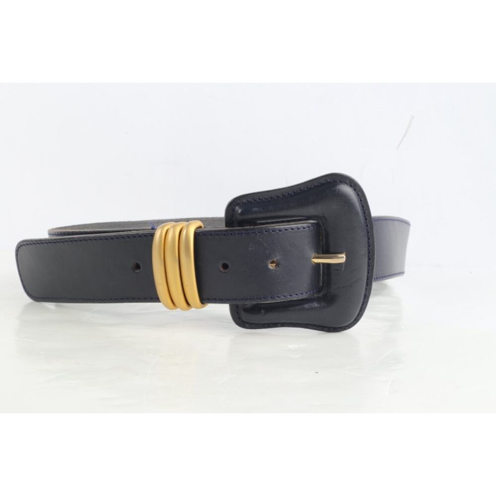 Vintage Dana Buchman Black Leather Oversized Buckle Waist Belt Size 85 / 32